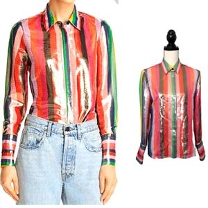 Alice + Olivia Willa Metallic Striped Shirt sz M